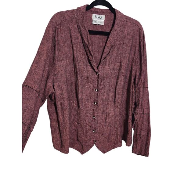 Flax Shirt Womens 2G Pink Linen Button Up Front Long Tiered Sleeve Lightweight - Picture 3 of 4